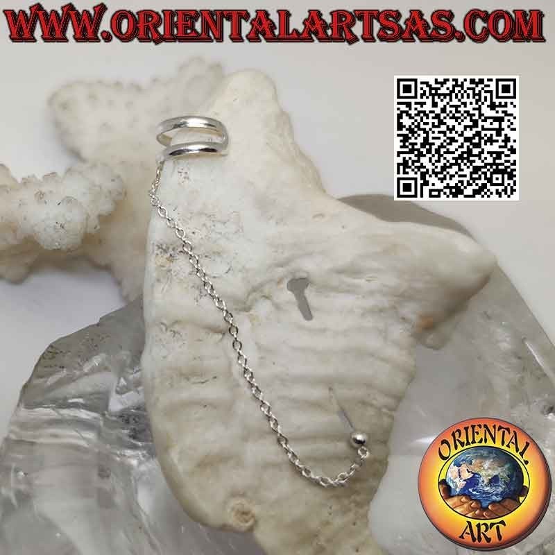 Orecchino in argento "ear cuff" con catenella e puntino da lobo, coppia di anelli