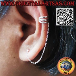 Ear cuff de plata con cadena y punto lóbulo, trío de anillos