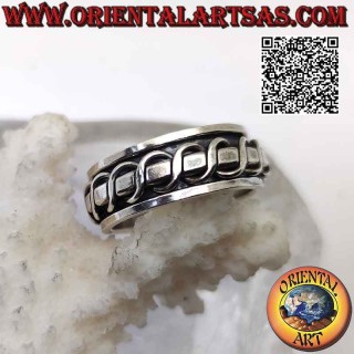 Silberring mit Antistressband, dicke, glatte Linie zwischen doppelter Wechselwelle (Sinus und Cosinus)