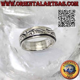 Anti-stress ring in 925‰ silver, engraved curvilinear baroque design
