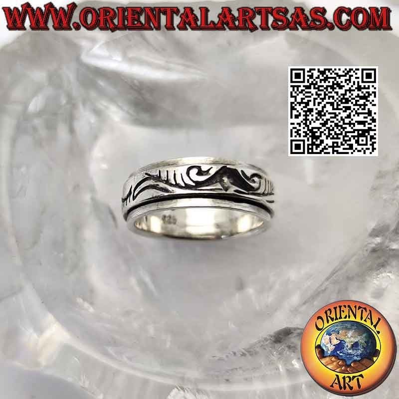 Anillo antiestrés en plata 925‰, diseño barroco curvilíneo grabado