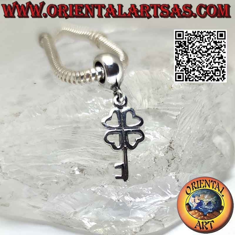 Dijes de plata 925 ‰, llave con trébol de cuatro hojas (colgante)