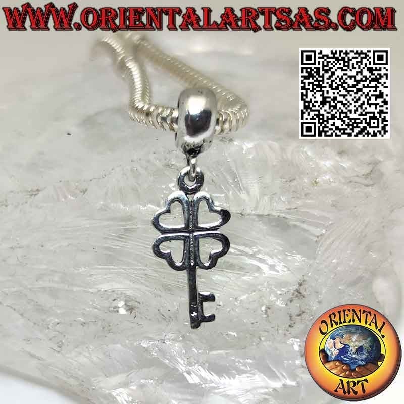 Charms in argento 925‰ , la chiave con quadrifoglio (pendente)