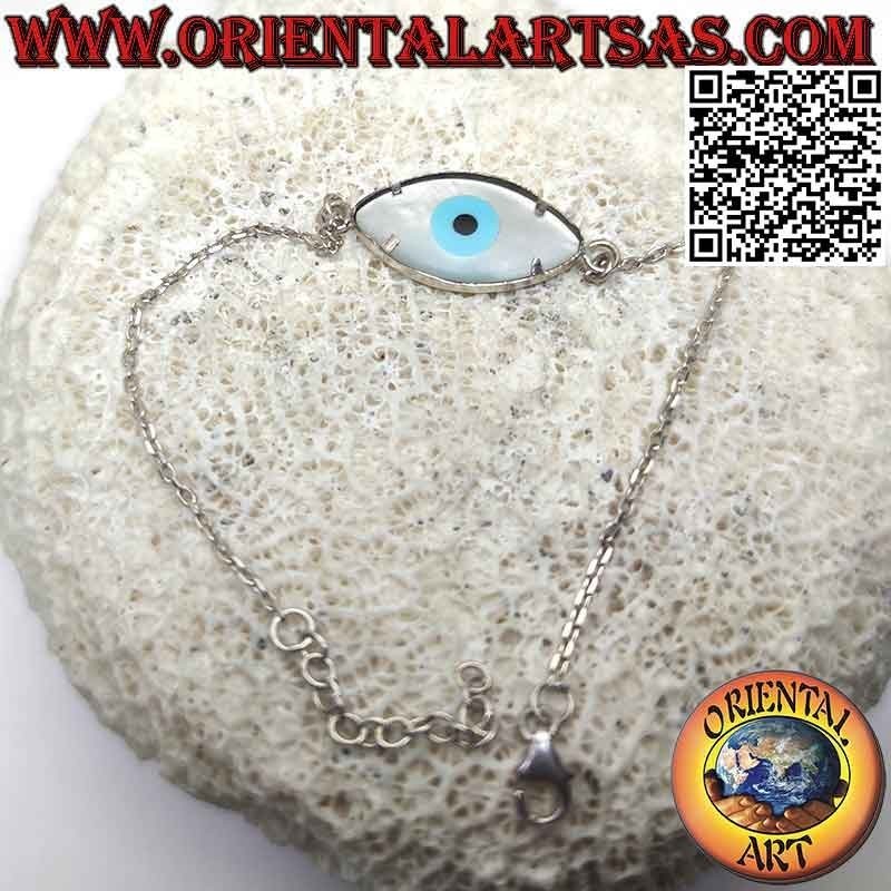 Bracciale in argento a catenina con occhio divino centrale