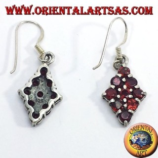 Silver earrings diamond with nine rounds garnets