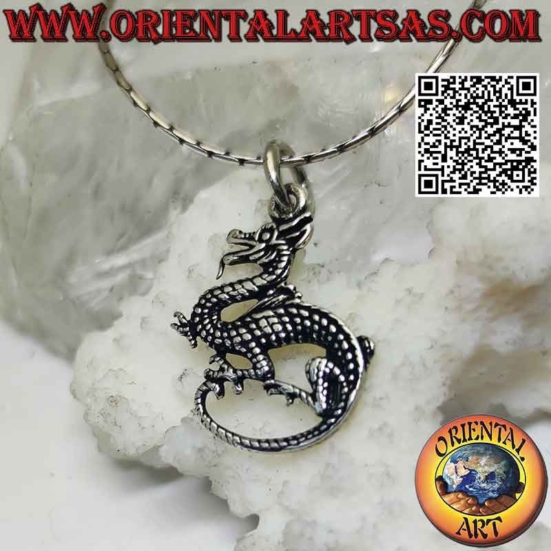 Silver pendant, "Coccatrice" dragon with dotted profile