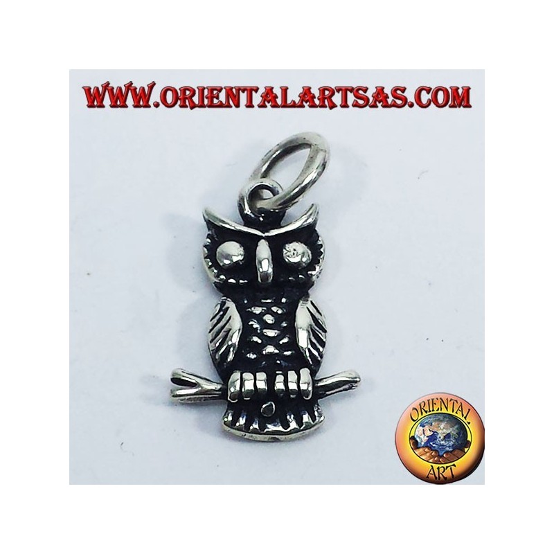Silver pendant, owl on branch bifacial