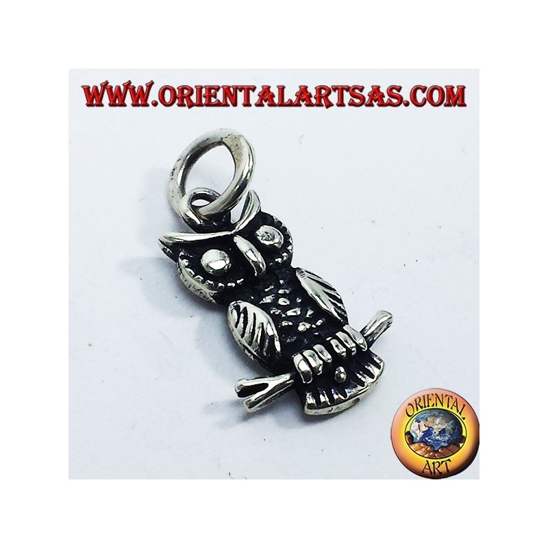 Pendentif argent, hibou sur la branche biface