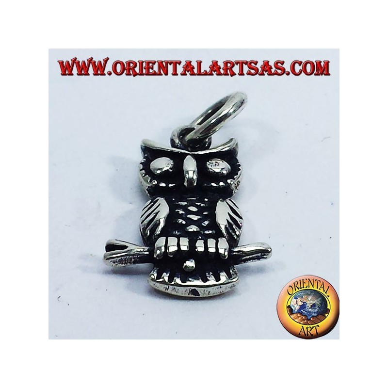 Pendentif argent, hibou sur la branche biface
