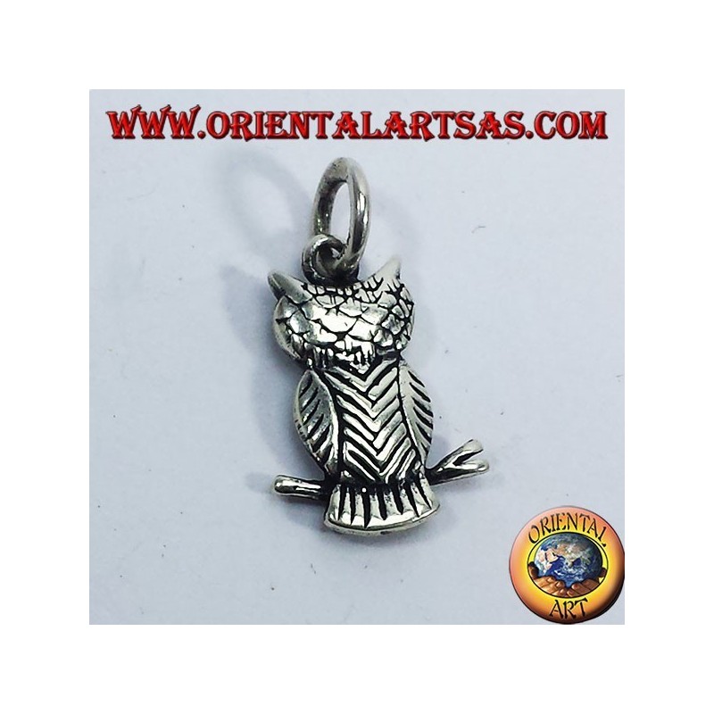 Pendentif argent, hibou sur la branche biface
