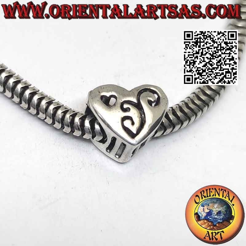 Charms in argento 925‰ , il cuore con decoro traforato