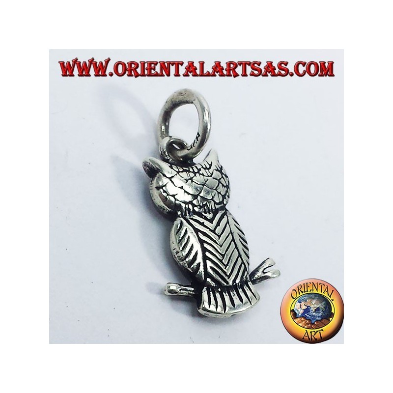 Pendentif argent, hibou sur la branche biface