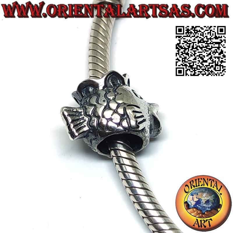 Breloques argentées en argent 925 ‰, le poisson avec la couronne (roi des poissons)