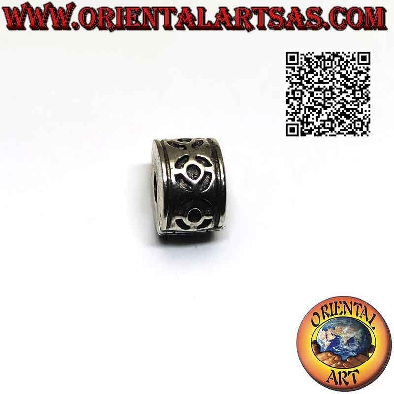 925 ‰ silver clip for charms bracelet, smooth with circular bas-relief geometric pattern