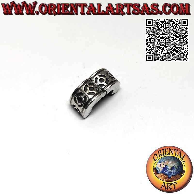 Clip de plata 925‰ para pulsera charms, liso con motivo geométrico circular en bajorrelieve