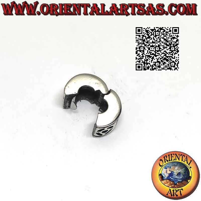 Clip de plata 925‰ para pulsera charms, liso con motivo geométrico circular en bajorrelieve