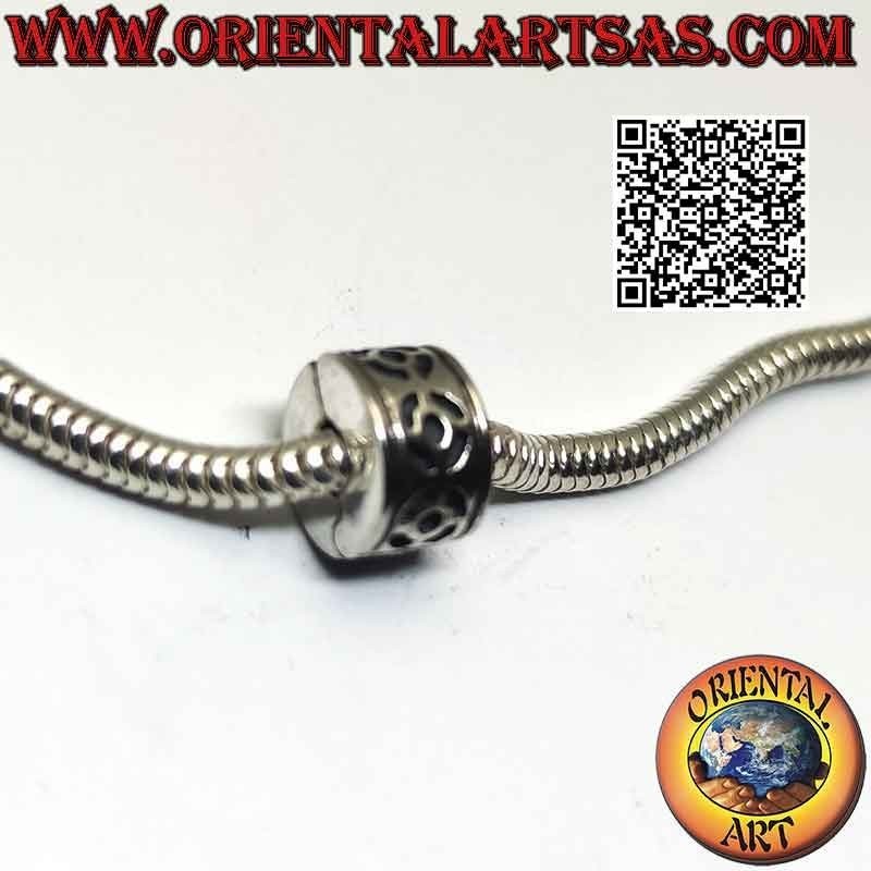 Clip aus 925 ‰ Silber für Charms-Armbänder, glatt mit kreisförmigem geometrischem Flachrelief