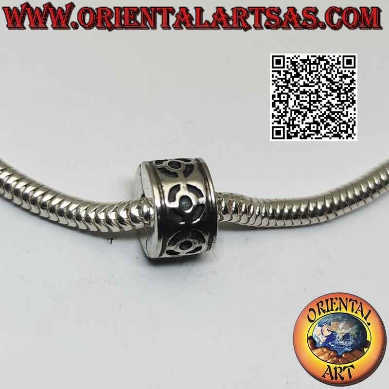 Clip en argent 925‰ pour bracelet charms, lisse avec motif géométrique en bas-relief circulaire