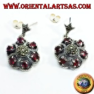 Boucles d'oreilles argent avec grenat et marcassite