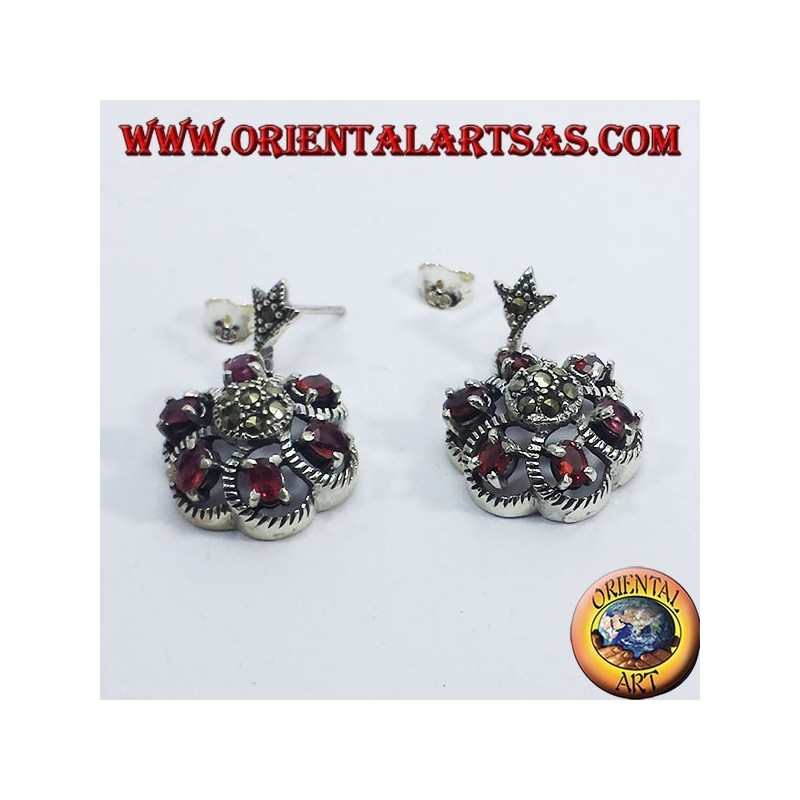 Silver earrings with garnet and marcasite