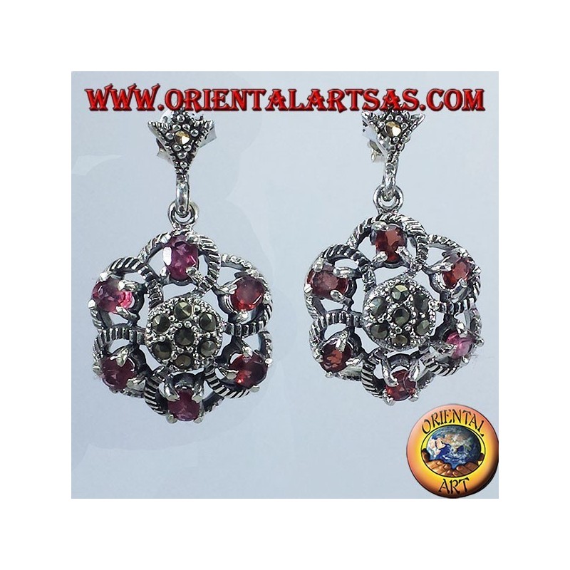 orecchini d'argento con granato e marcasite