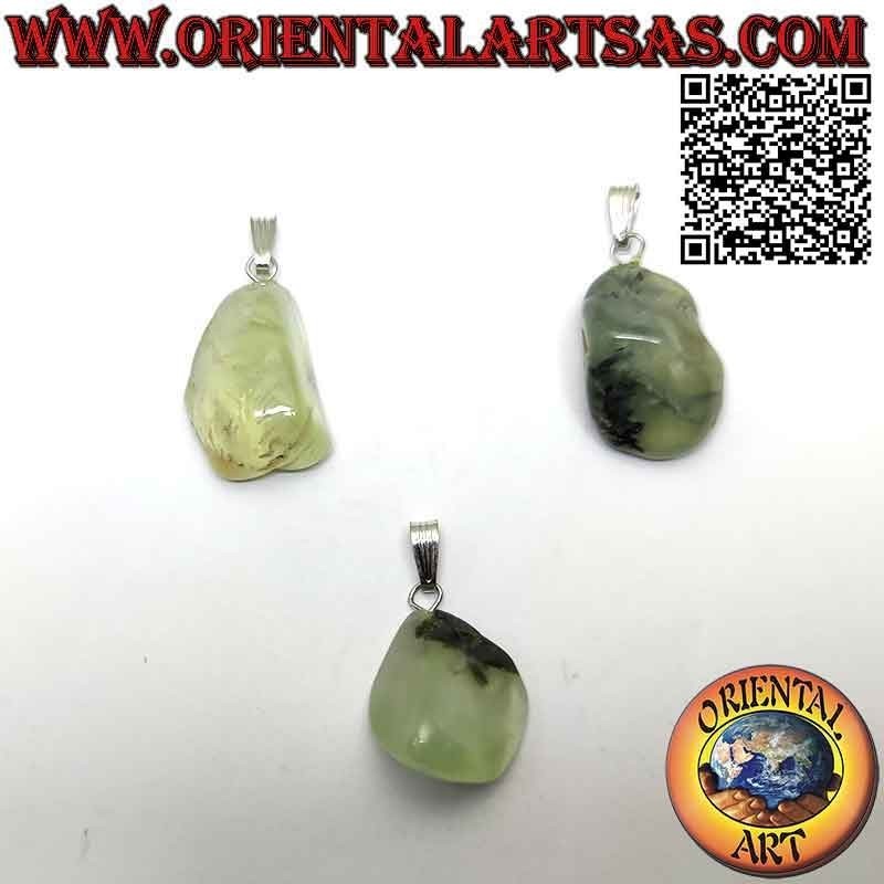 Tumbled Natural Prehnite Pendant - Hypoallergenic Metal Hook | Oriental Art