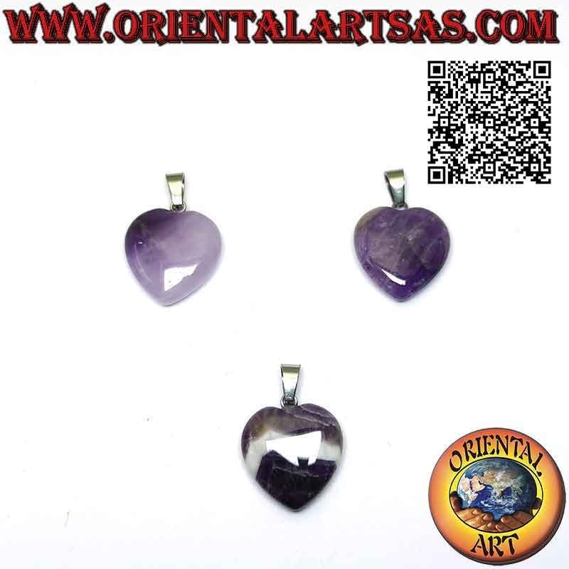 Pendentif Cœur Améthyste Naturelle Roulée - Hypoallergénique