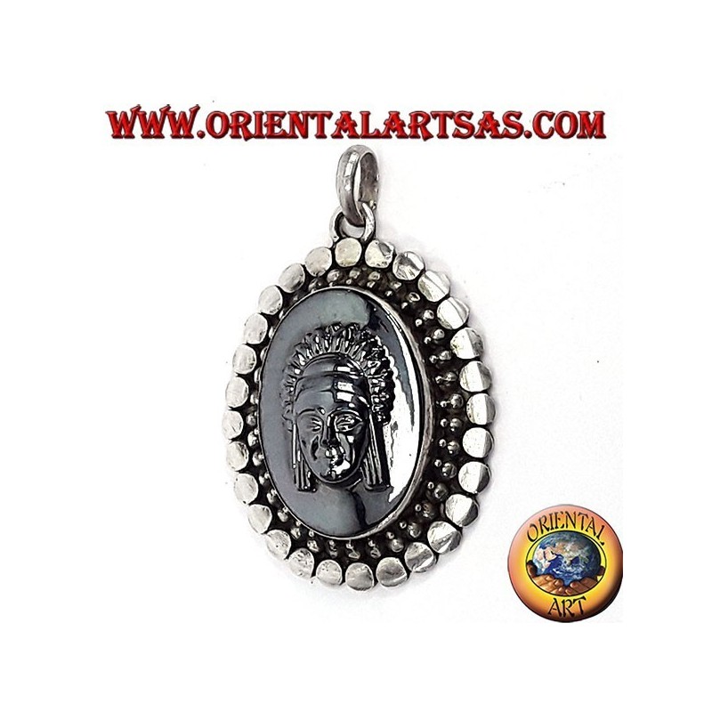 Silver Pendant with Cameo on Hematite