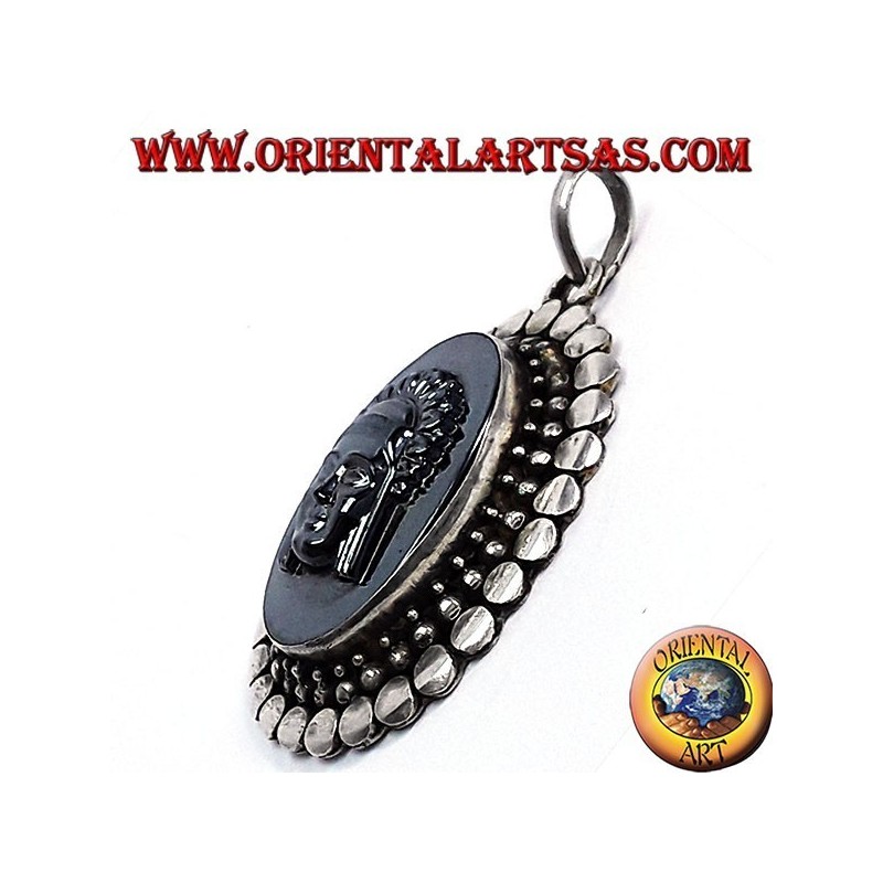 Pendentif en argent avec hématite Sculptée tête de l'Indien