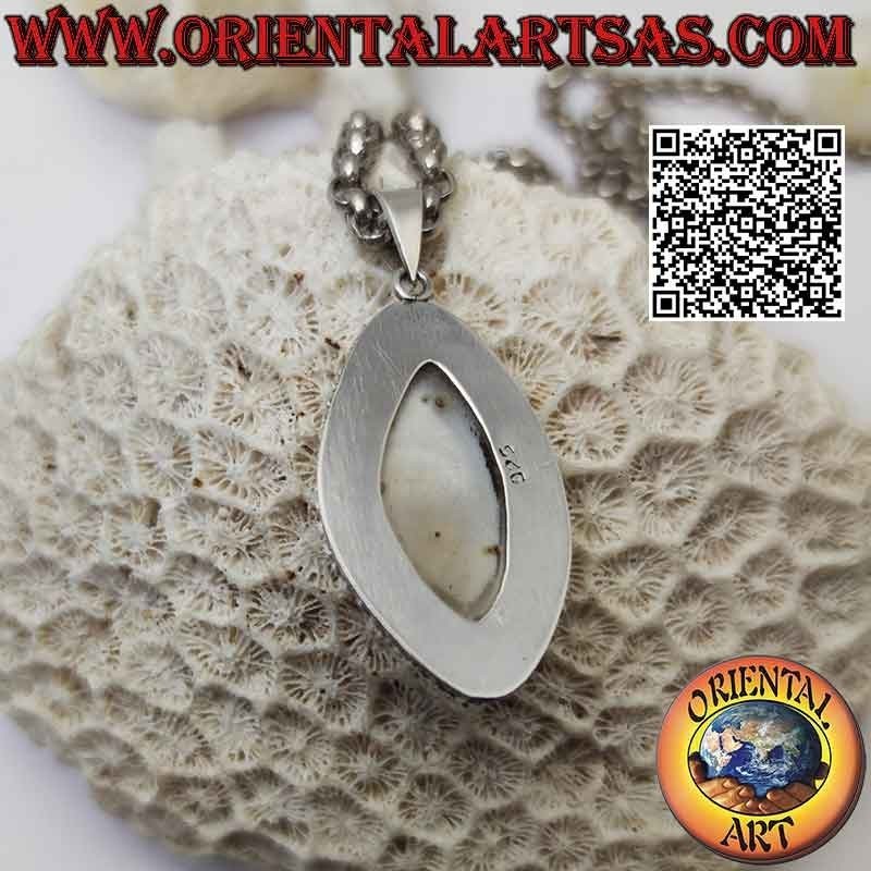 Colgante de plata con ojo de Shiva (tercer ojo) lanzadera de ágata y borde de cadena en montura lisa