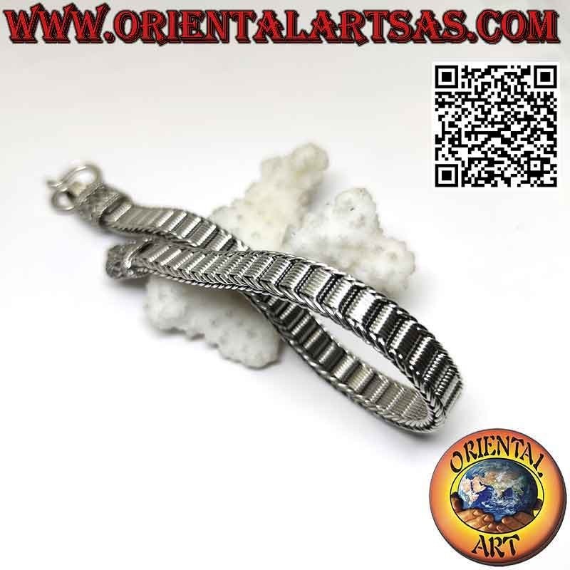 Bracelet plat en argent 925 ‰ avec maille spirale centrale et serpentine sur les crochets (22)
