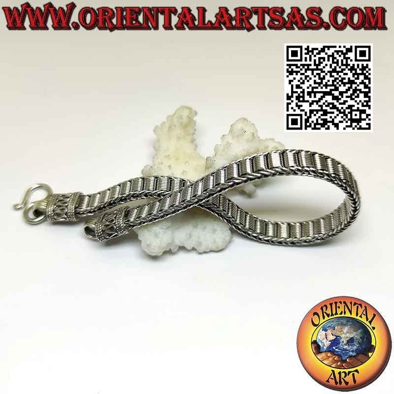 Bracelet plat en argent 925 ‰ avec maille spirale centrale et serpentine sur les crochets (22)