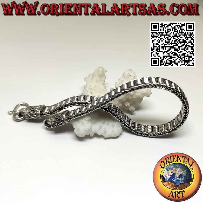 Flat 925 ‰ silver bracelet with central spiral mesh and serpentine on the hooks (22)