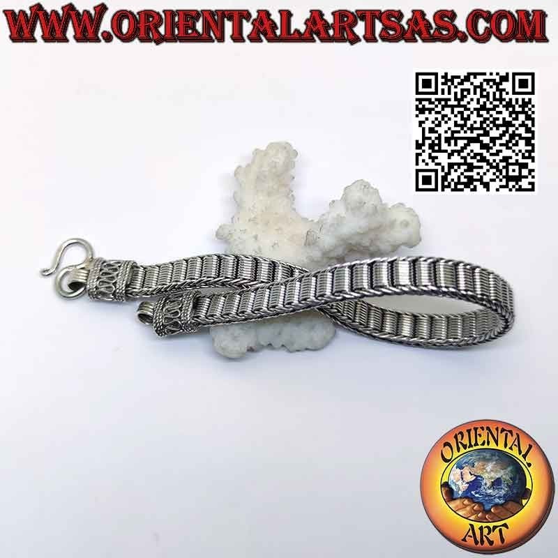Flat 925 ‰ silver bracelet with central spiral mesh and serpentine on the hooks (22)