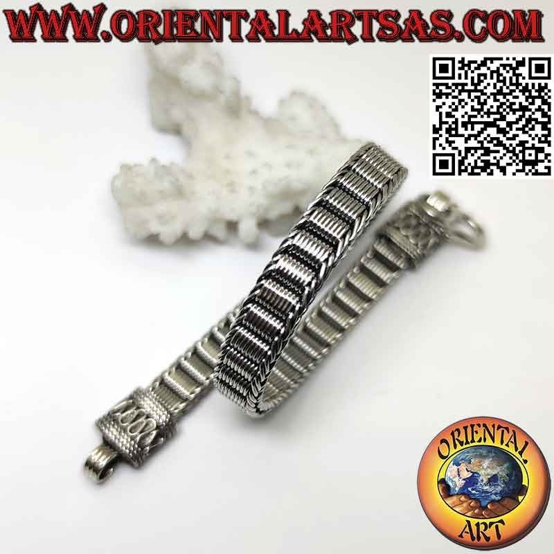 Flat 925 ‰ silver bracelet with central spiral mesh and serpentine on the hooks (22)