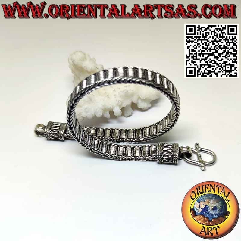 Pulsera plana de plata 925‰ con malla espiral central y serpentina en los ganchos (22)