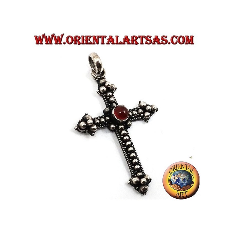 Pendentif argent, traverser avec cornaline