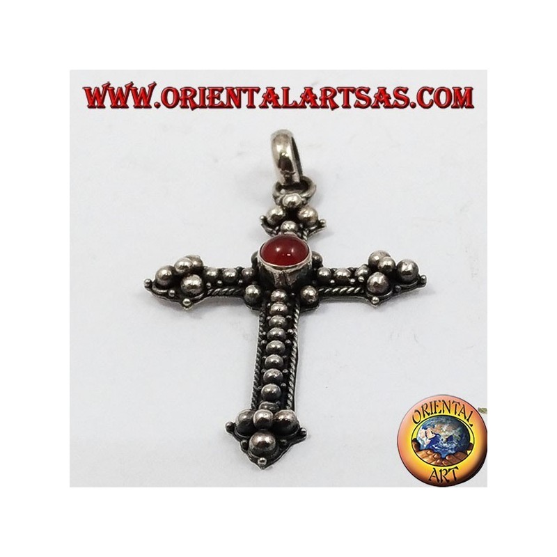 Pendentif argent, traverser avec cornaline