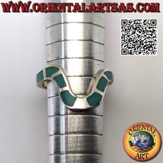 Grande bague en argent vague centrale avec inserts en turquoise