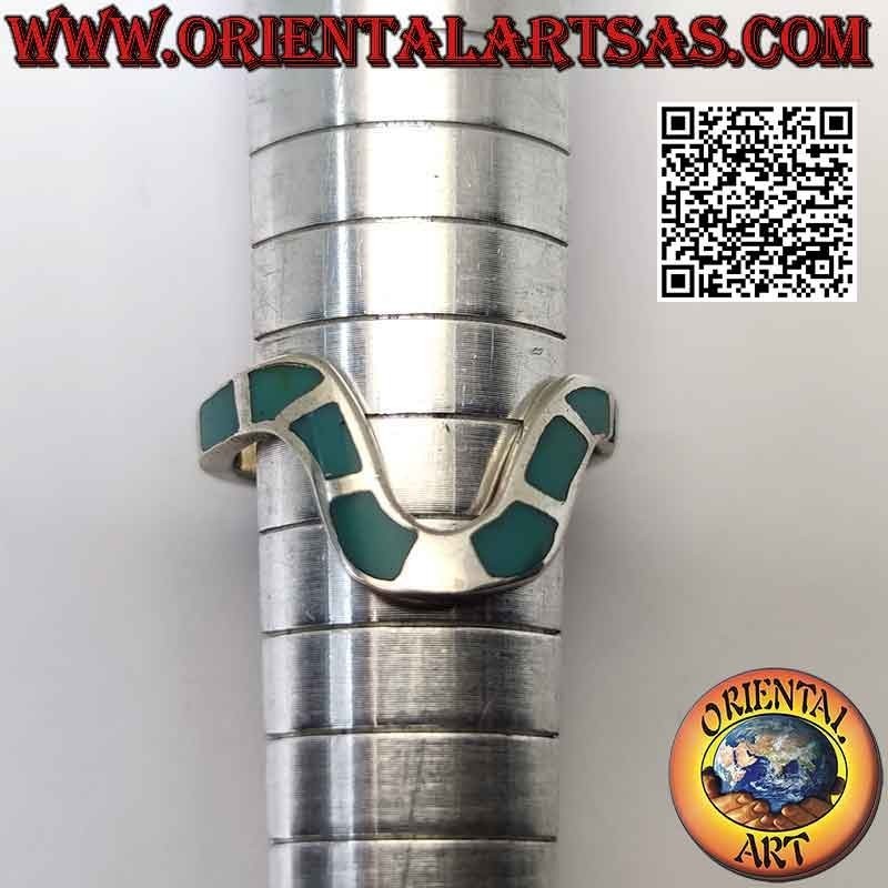 Grande bague en argent vague centrale avec inserts en turquoise