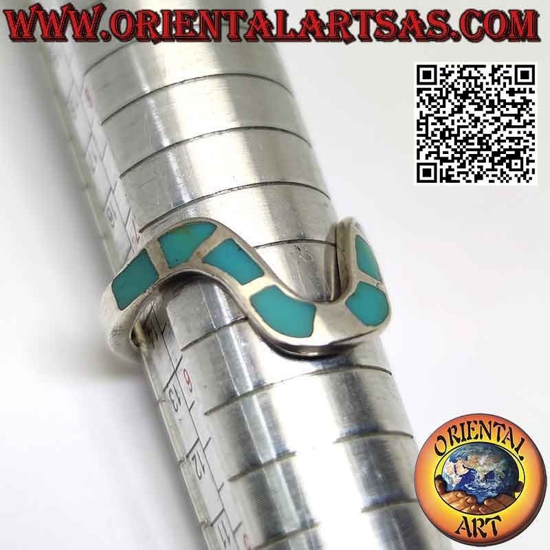 Large central wave silver ring with turquoise inserts