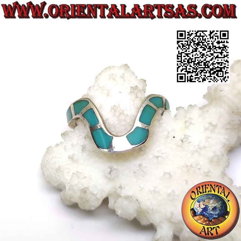 Anello in argento a grande onda centrale con inserti di turchese
