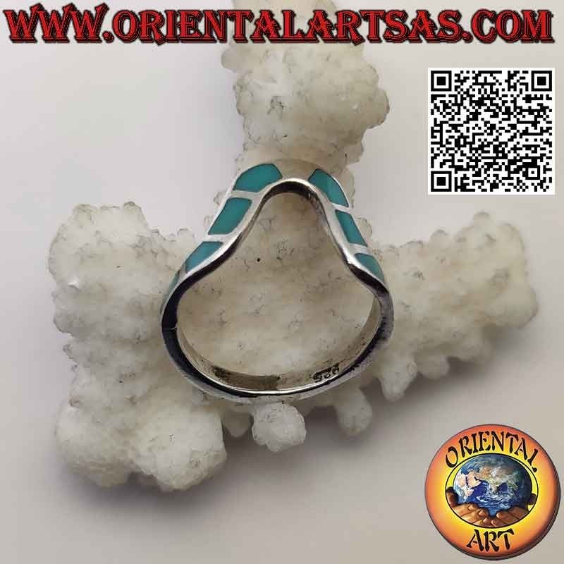 Anello in argento a grande onda centrale con inserti di turchese