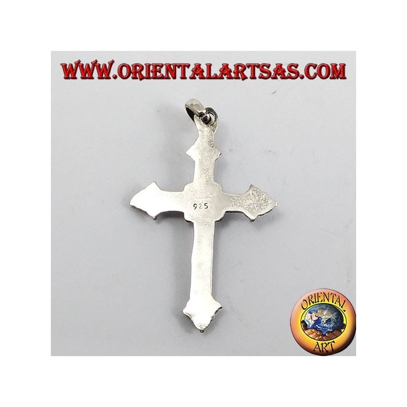 Silver pendant, cross with carnelian