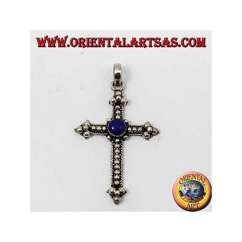 Silver pendant, cross with lapis lazuli