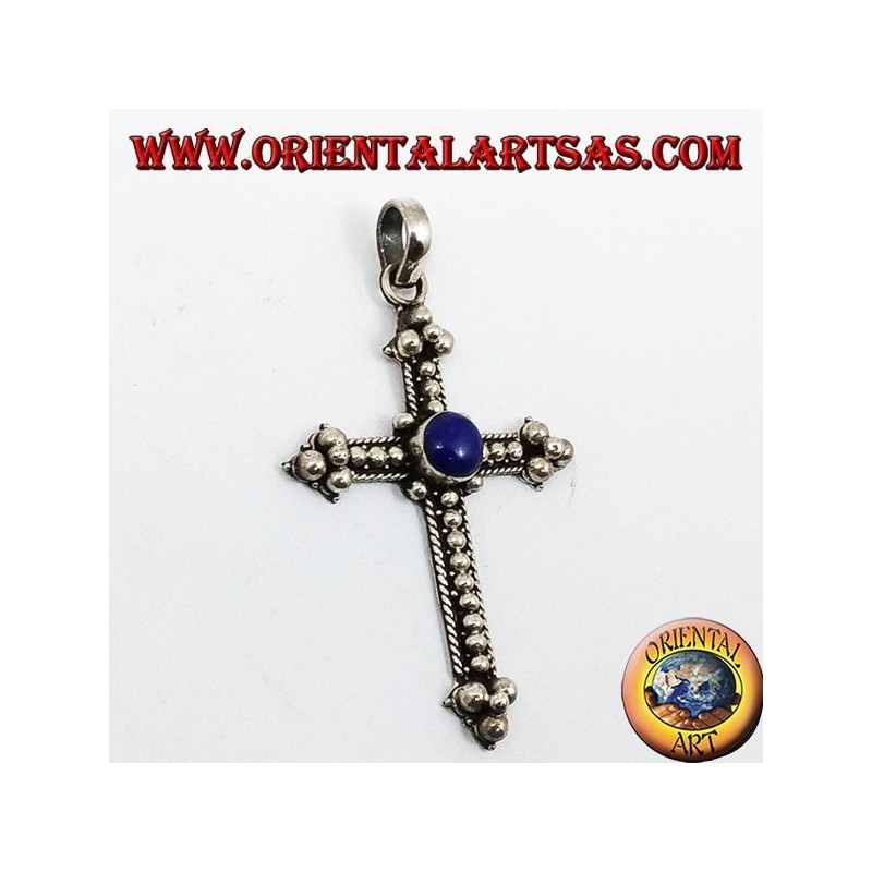 Silver pendant, cross with lapis lazuli