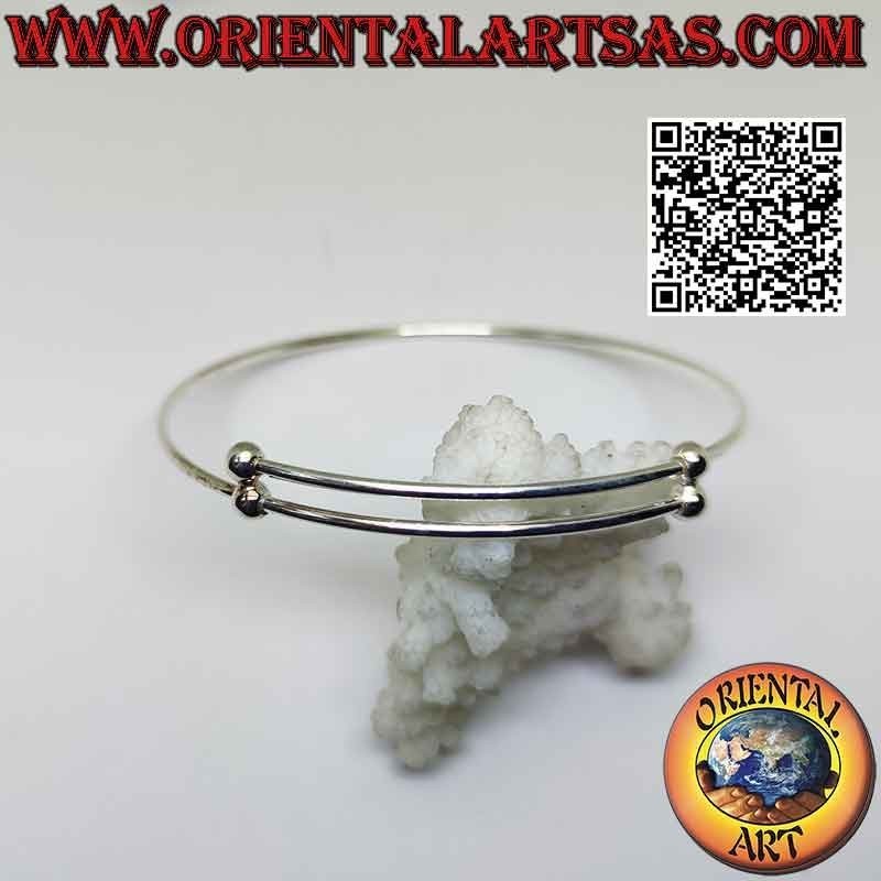 Pulsera circular rígida de plata 925‰ con cierre deslizante ajustable (bolas)