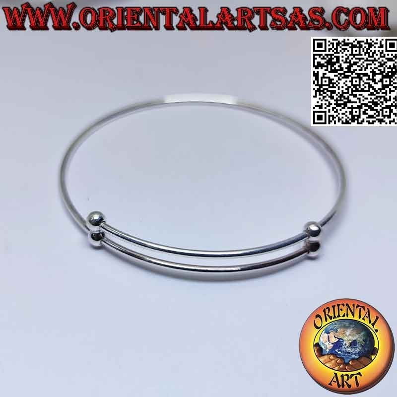 Rigid 925 ‰ silver circle bracelet with adjustable sliding clasp (balls)