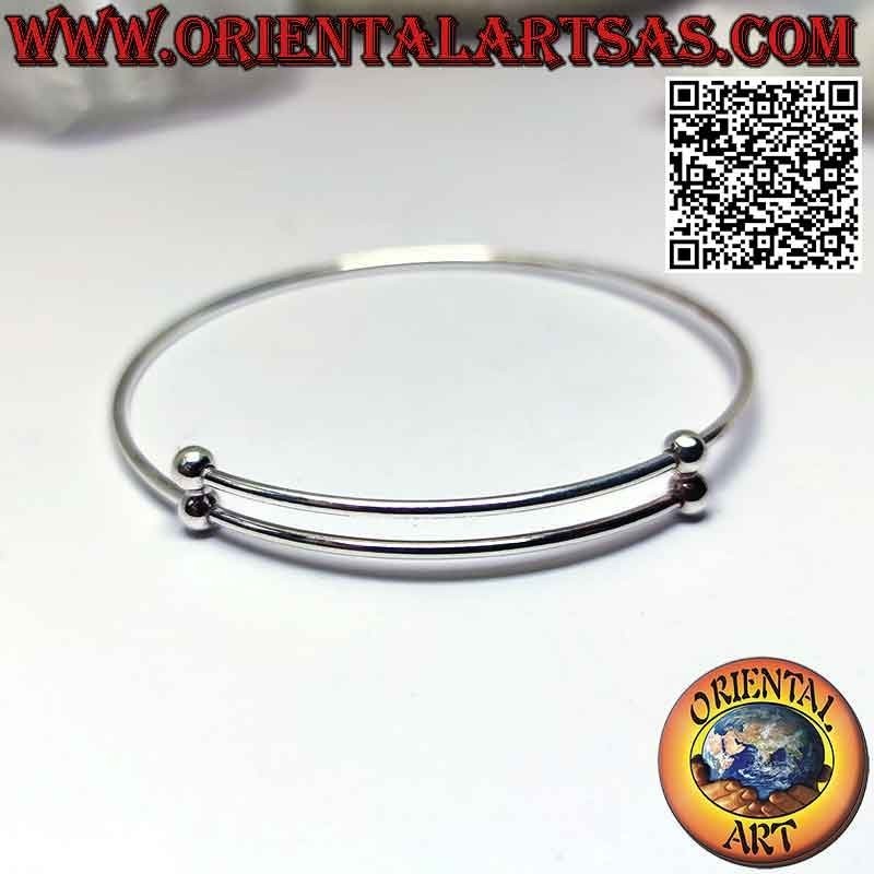 Pulsera circular rígida de plata 925‰ con cierre deslizante ajustable (bolas)