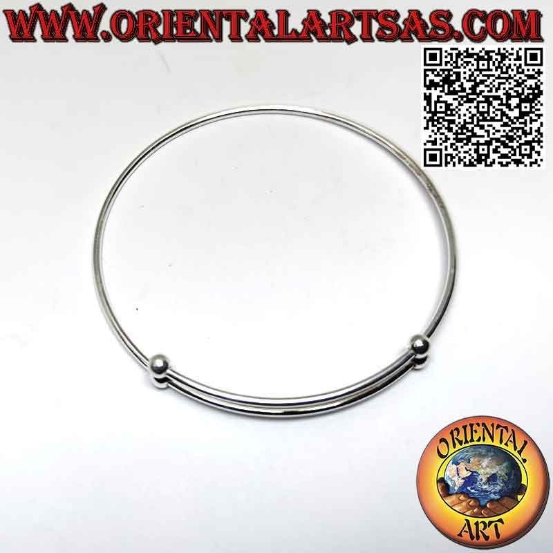 Pulsera circular rígida de plata 925‰ con cierre deslizante ajustable (bolas)